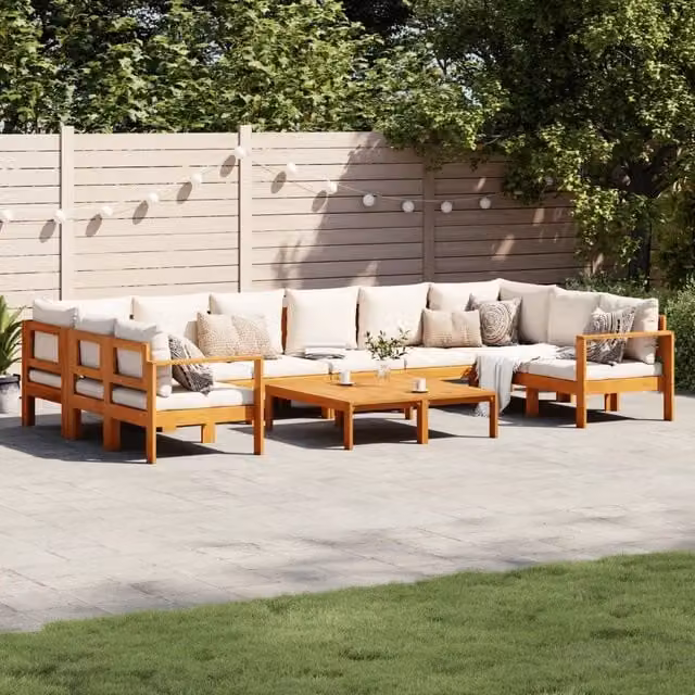 Set Divano da Giardino 8 Pezzi vidaXL in Legno di Acacia con Cuscini Bianchi – 1