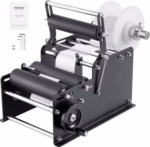 Etichettatrice Manuale Rotonda VEVOR per Bottiglie, Applicatore Regolabile per Etichette da 10 a 130 mm, Colore Nero