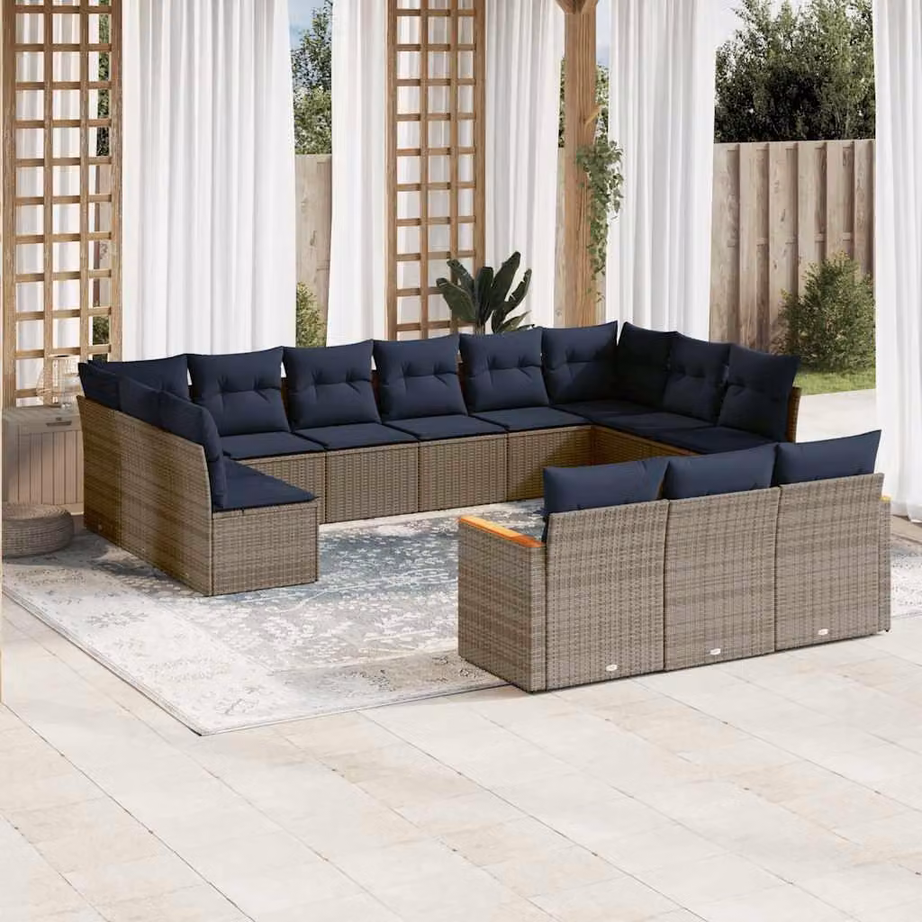 Maison Exclusive - Set da giardino composto da 13 pezzi con cuscini, grigio, polyrattan
