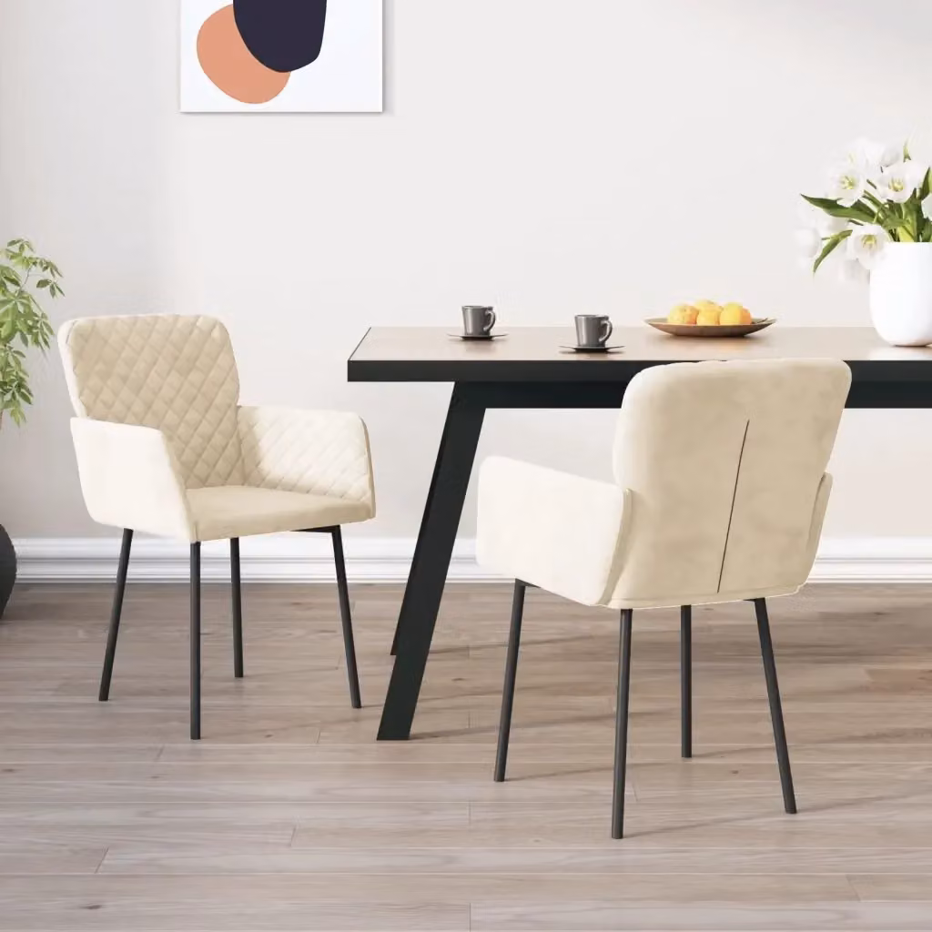 Set di 2 sedie da pranzo moderne in velluto beige con struttura in metallo e plastica per cucina e sala da pranzo – 2