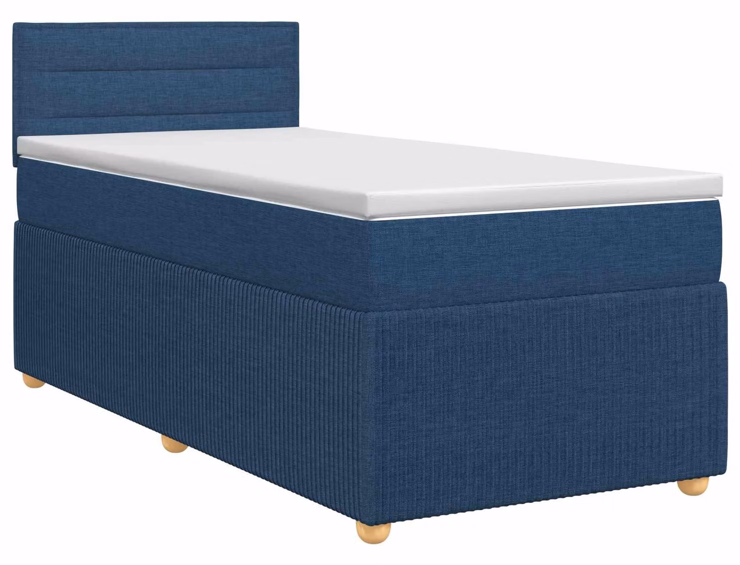 Letto a molle insacchettate con materasso e testata in tessuto blu 100 x 200 cm