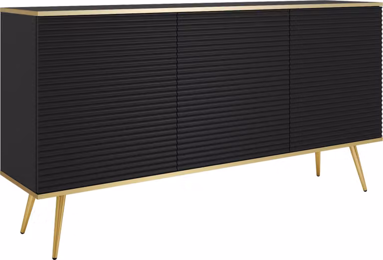 Credenza glamour nera con gambe dorate, 160 x 85 x 39