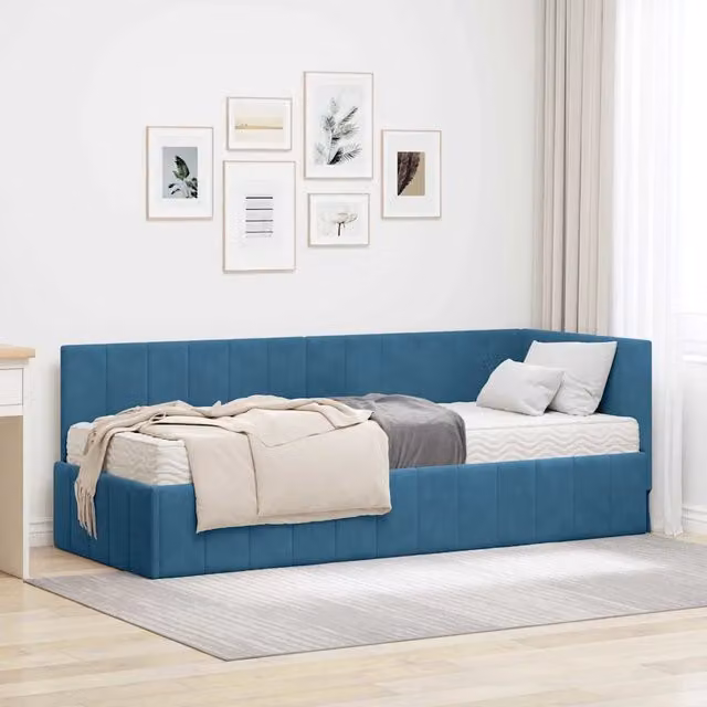 Letto Angolare con 2 Materassi in Velluto Blu vidaXL L 200 x L 80 x H 33 cm – 1
