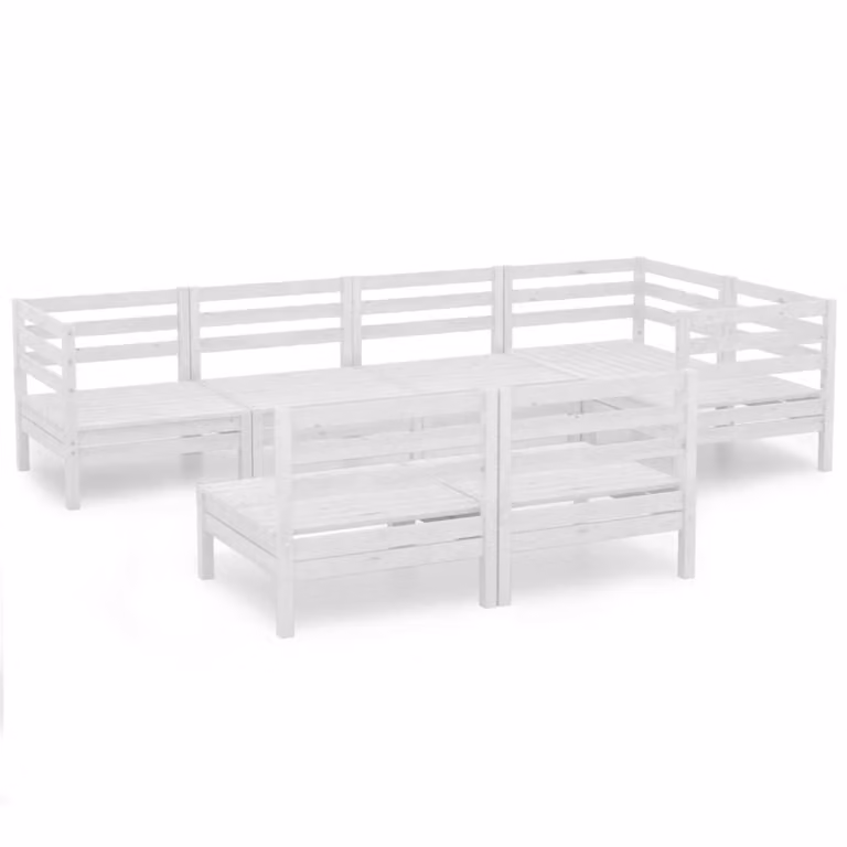 Set Salotto da Giardino 7 pz in Legno Massello di Pino Bianco