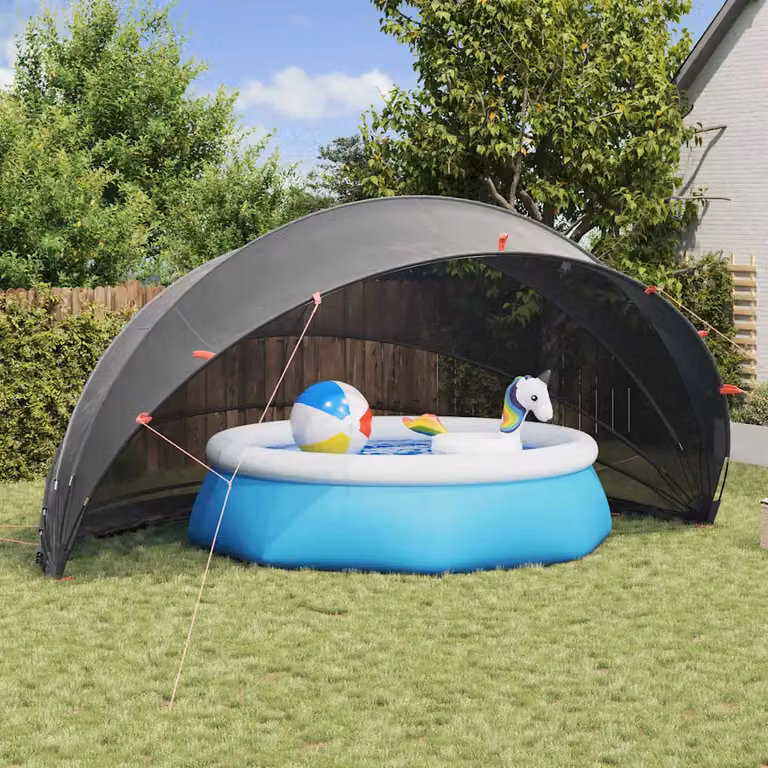 Piscina con copertura a cupola vidaXL, modello termico rotondo, Nero, L: 592 cm, P: 590 cm, H: 275 cm