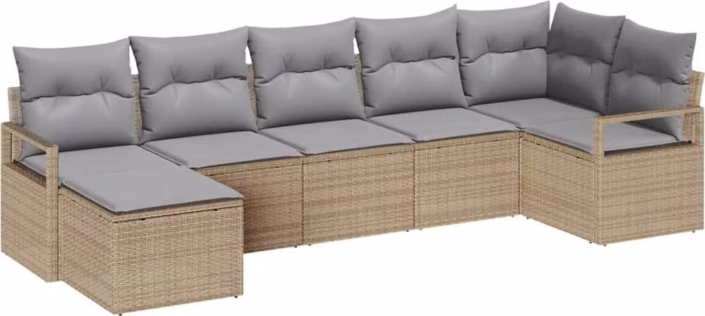 Set di divani con cuscino 7 pcs Beige polyrattan