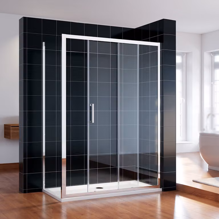 SONNI 160x185cm porta scorrevole doccia in vetro trasparente con pannello laterale da 70cm