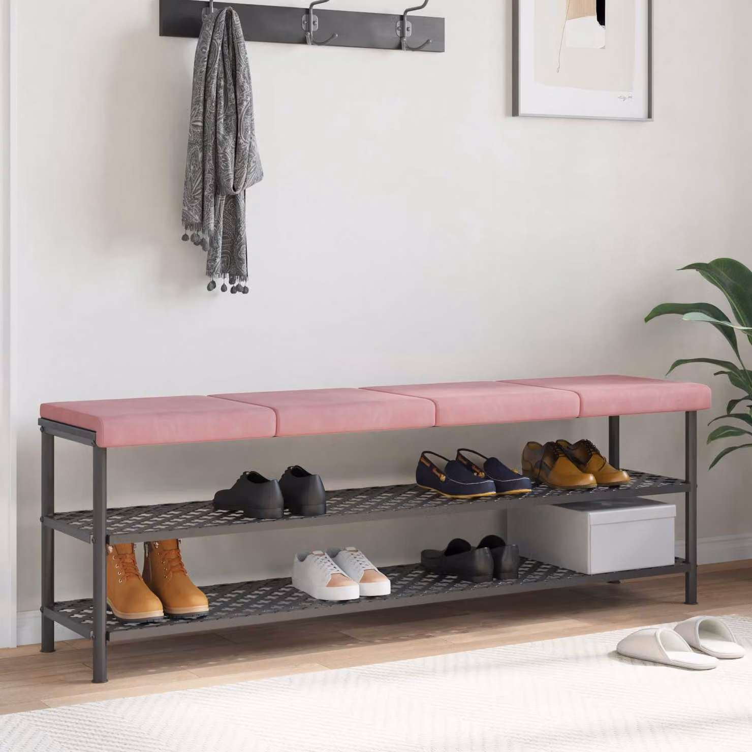 Set di 4 cuscini per panchina vidaXL in velluto rosa con base antiscivolo, L 40 cm x P 35 cm x H 3,5 cm