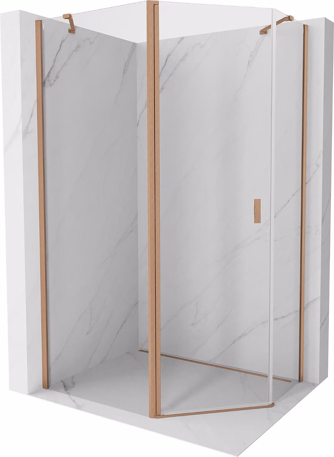 Mexen Mist cabina doccia pentagonale asimmetrica con porta a battente 90 x 80 cm, trasparente, rame satinato - 8A8-090-080-65-00