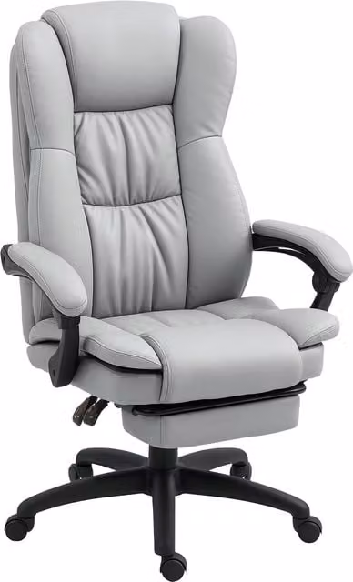 Sedia girevole ergonomica Vinsetto con poggiapiedi, poggiatesta e funzione massaggio, Grigio chiaro, L/P/H: 68,5 x 68,5 x 113-121 cm