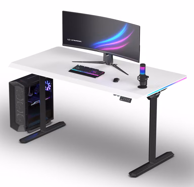 ULTRADESK QUEST Scrivania gaming elettrica regolabile in altezza 140 x 70 cm, nera/bianca