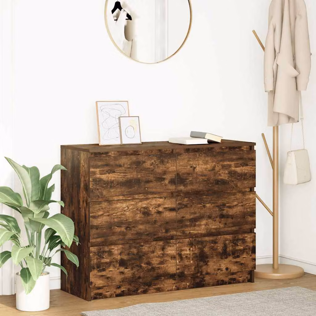Credenza vidaXL in legno multistrato color rovere fumo, design minimalista, L 100 cm x P 35 cm x H 76 cm