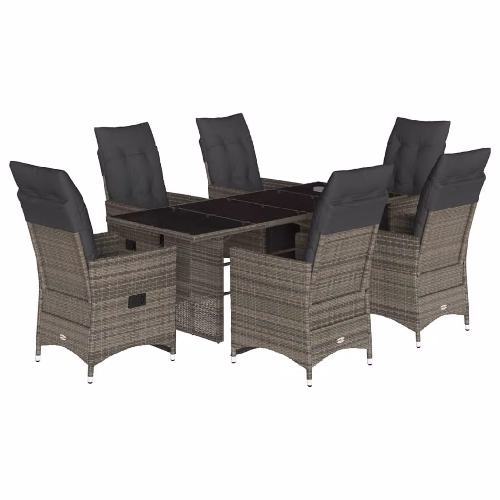 Set Bistrò da Giardino 7 pz con Cuscini in Polyrattan Grigio