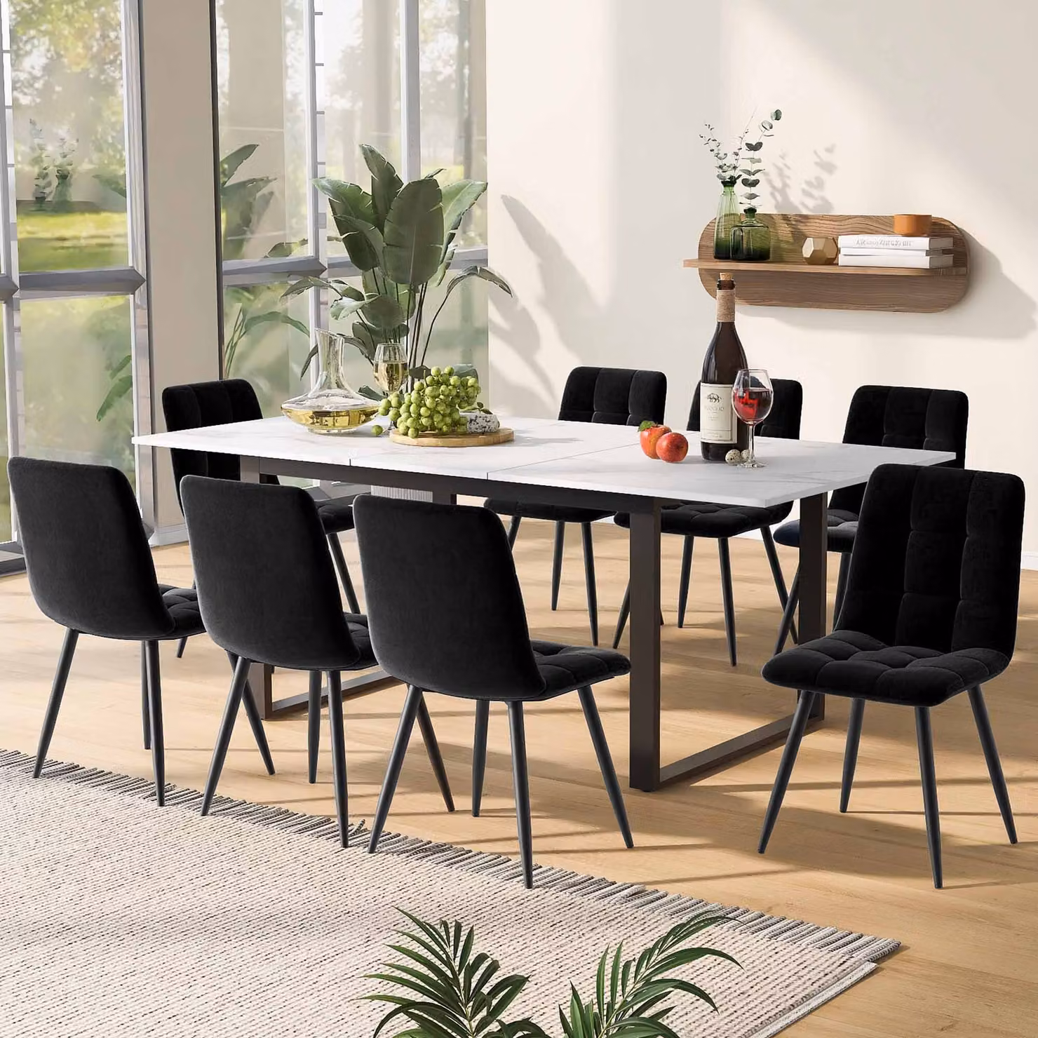 Tavolo da pranzo Sweiko Tavolo telescopico, 140/180x80x75cm, gambe in ferro metallico e gambe a tubo quadrato (piano moderno in MDF bianco con motivi in marmo), doppio uso per casa e ufficio