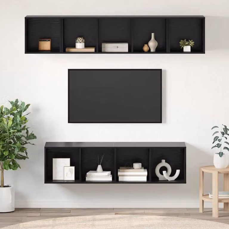 Set mobile TV moderno vidaXL 4 pezzi in legno ingegnerizzato Rovere e Nero