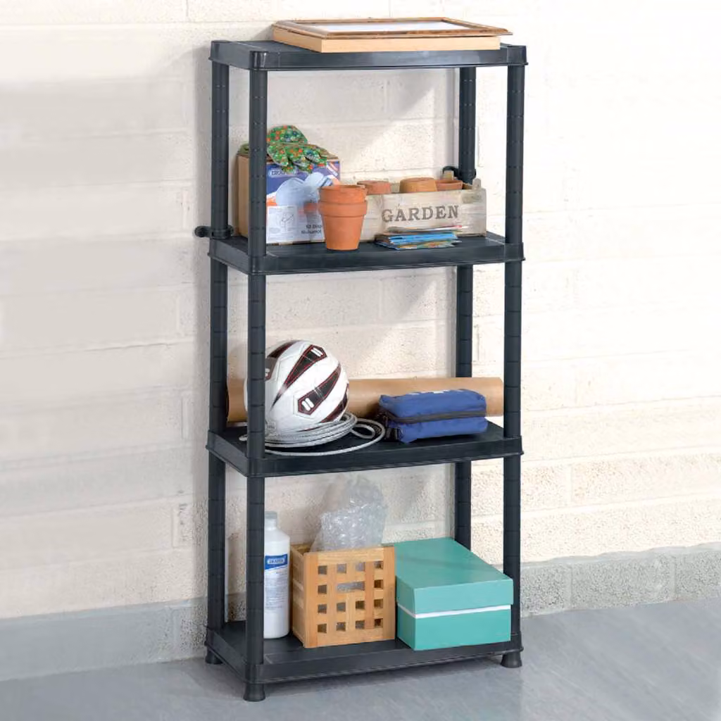 Scaffale a 4 Ripiani vidaXL Nero in Plastica L: 61 cm, P: 30,5 cm, H: 130 cm – 1