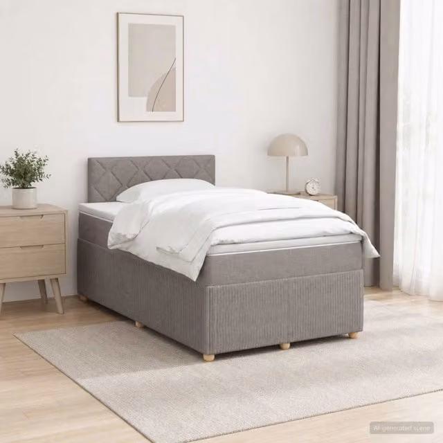 Letto box spring con materasso ibrido vidaXL in tessuto Tortora L/P: 120 x 200 cm