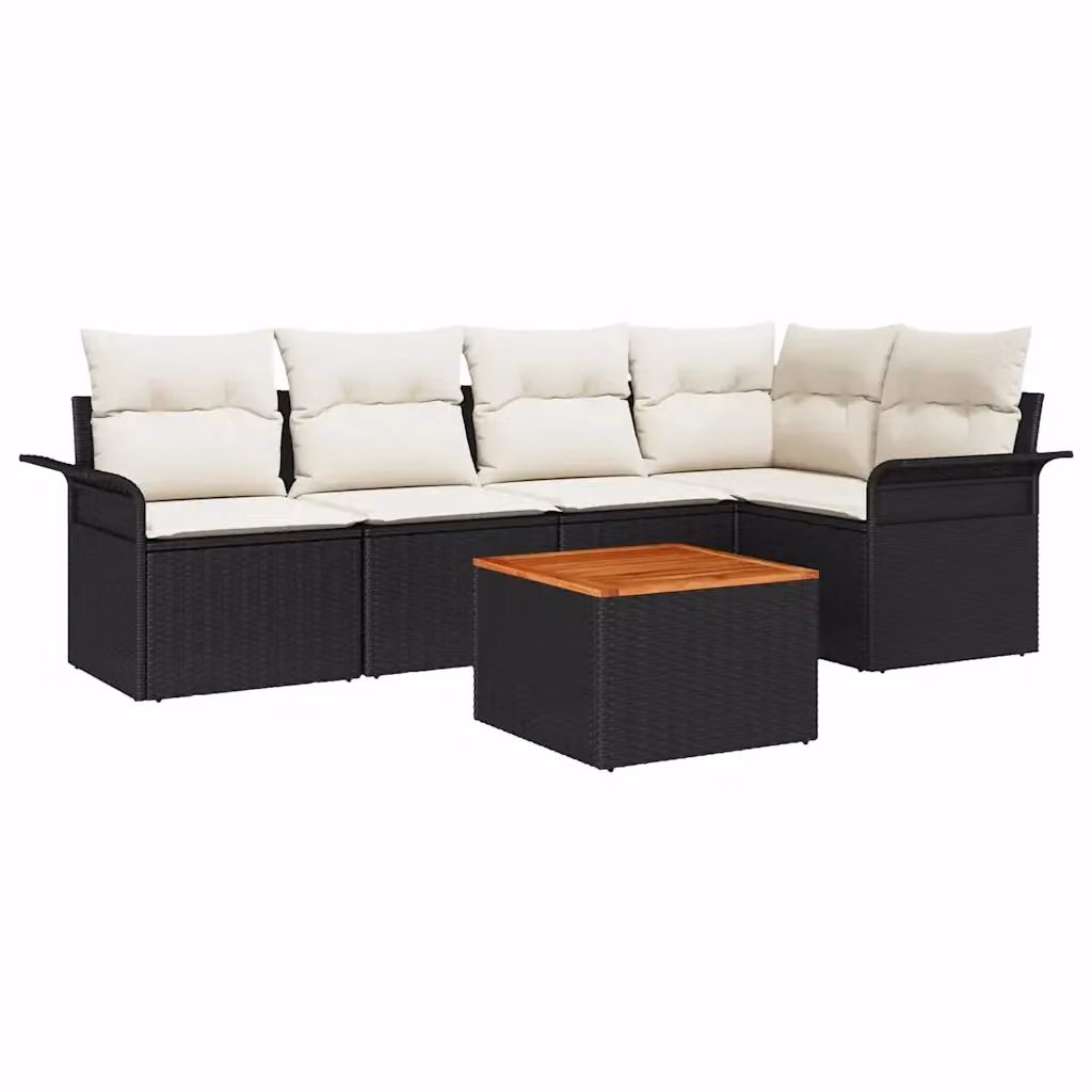 Set Divano da Giardino vidaXL a Forma di L con 6 Pezzi, Nero e Beige, con Tavolino e Cuscini Inclusi – 2