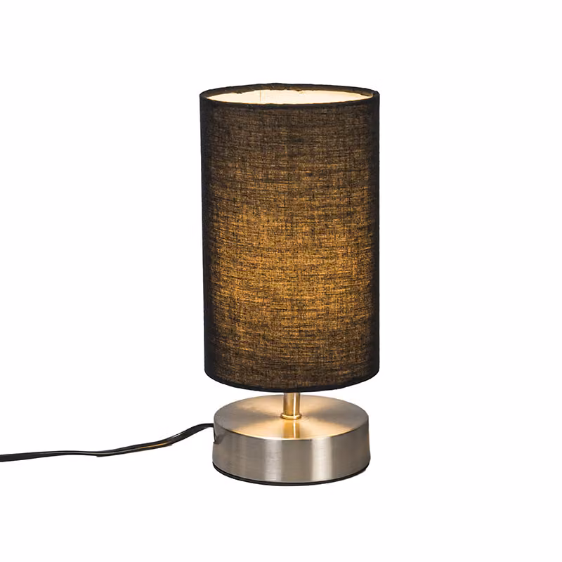 QAZQA - Lampada da tavolo moderna I Lampada da tavolo I Lampada I Lampada nera con acciaio I Argento I nichel opaco - Milo 2 I Soggiorno I Camera da letto I Lampada da comodino - Cilindro in acciaio I Rotonda - Adatta a LED E14