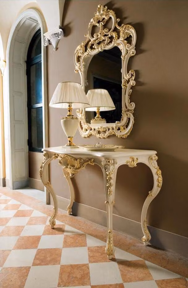 Klassischer Spiegel Schminktisch Konsole Tisch Gold Holz Schlafzimmer Möbel 2tlg