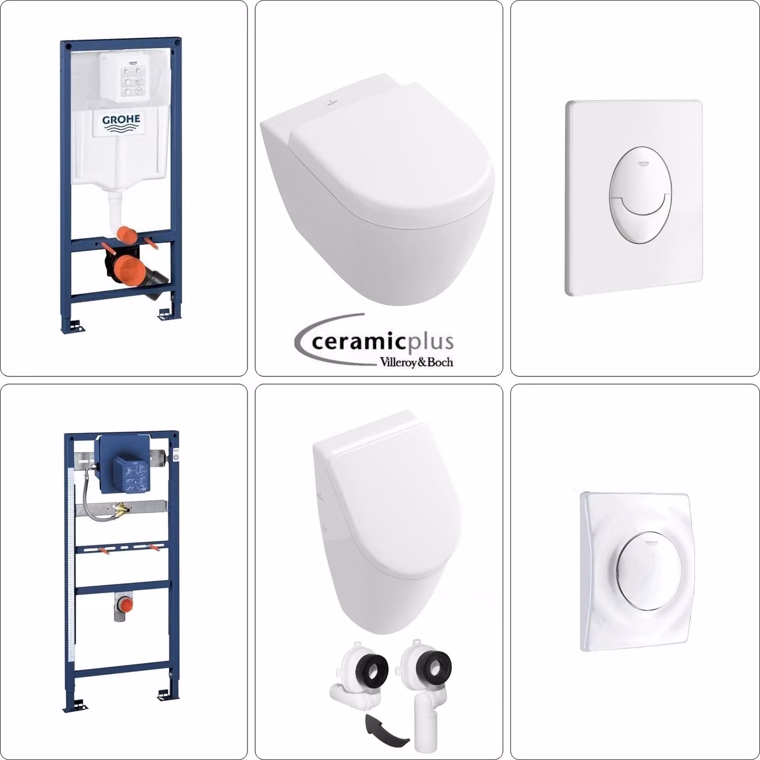 Villeroy & Boch Subway Set Orinatoio con WC a parete senza brida, rivestimento Cermic Plus e accessori Grohe, bianco