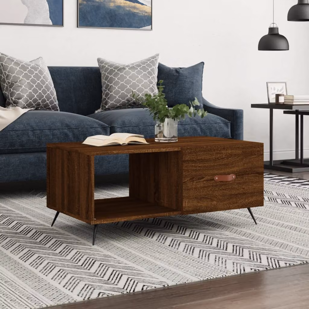 vidaXL Tavolino da Salotto Moderno in Legno e Metallo, Colore Marrone Rovere, L 90 x P 50 x H 40 cm