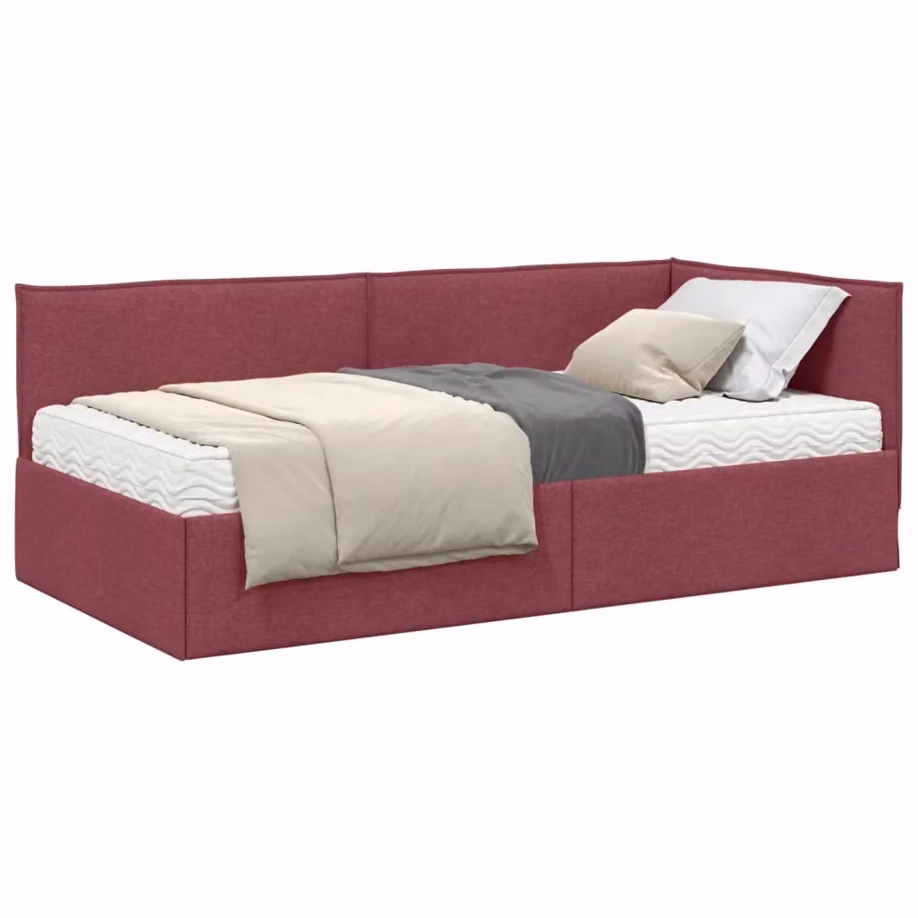 Letto angolare moderno vidaXL con 2 materassi in schiuma, rivestimento in velluto rosso, L/P/H: 204 x 151 x 94 cm – 2