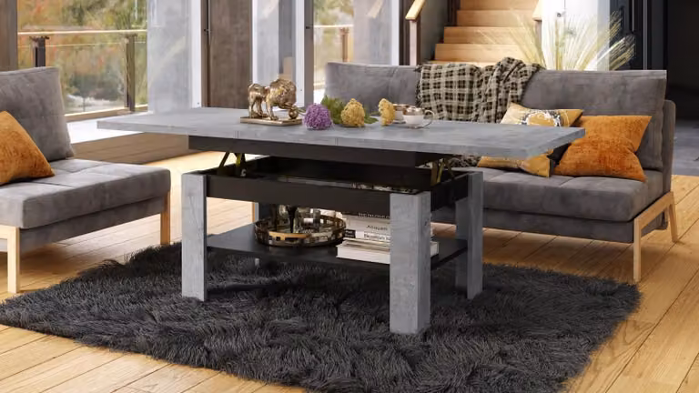 Tavolino da caffè design Rio, con altezza regolabile in modo continuo da 55 a 67 cm, estendibile da 130 a 170 cm, con superficie di appoggio. Tavolo da pranzo