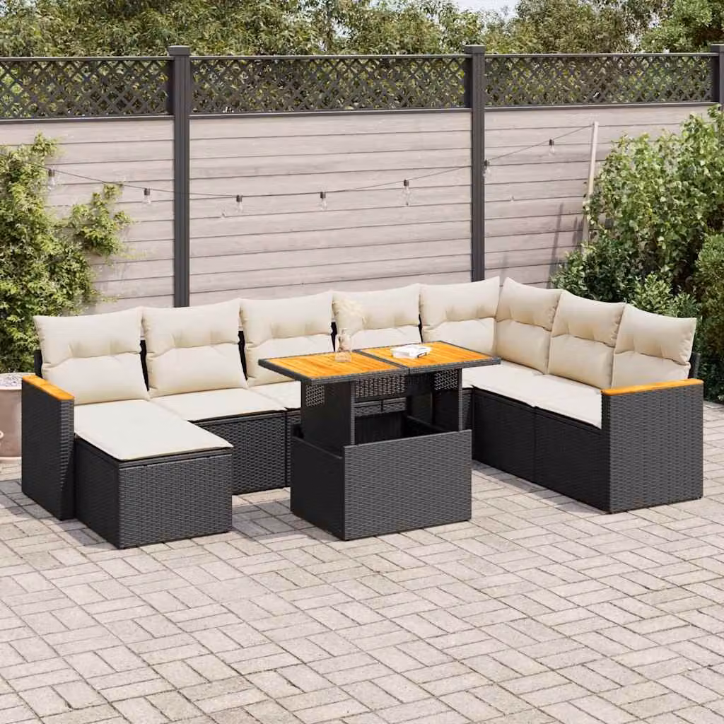 Maison Exclusive - Set Divani da Giardino 9 pz con Cuscini Nero Polyrattan Acacia