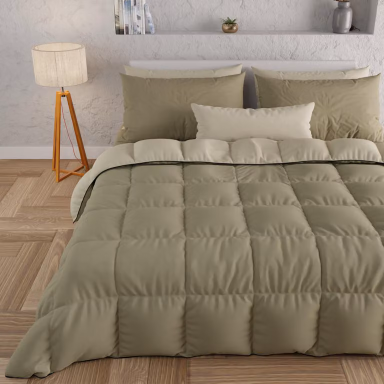 Coperta invernale per letto, dimensioni 240x260 cm, reversibile, color tortora, ipoallergenica