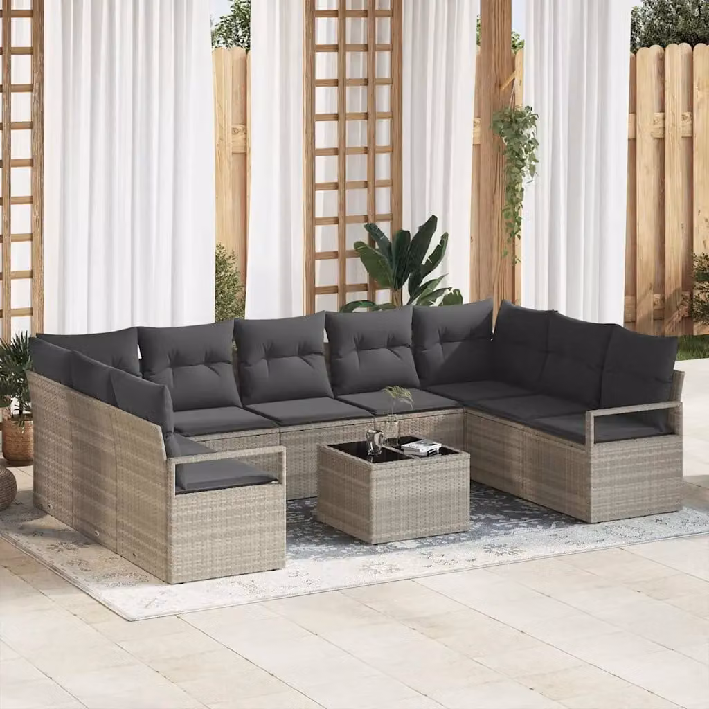 Set di divani da giardino vidaXL a forma di U in rattan grigio con cuscini e tavolino da caffè – 1