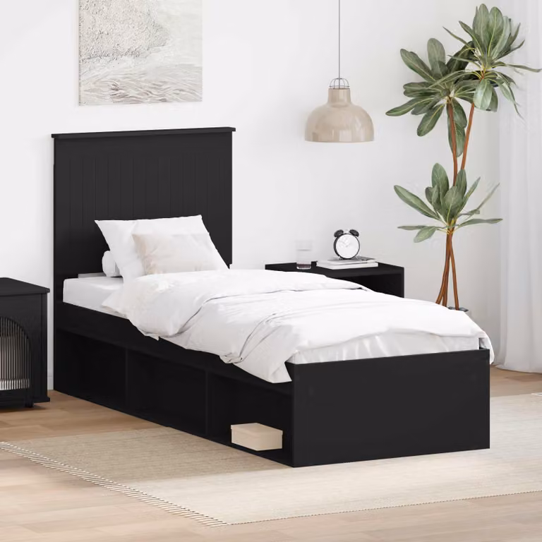 Struttura del letto con testiera vidaXL in pino massello e MDF, colore nero, 80 x 190 cm
