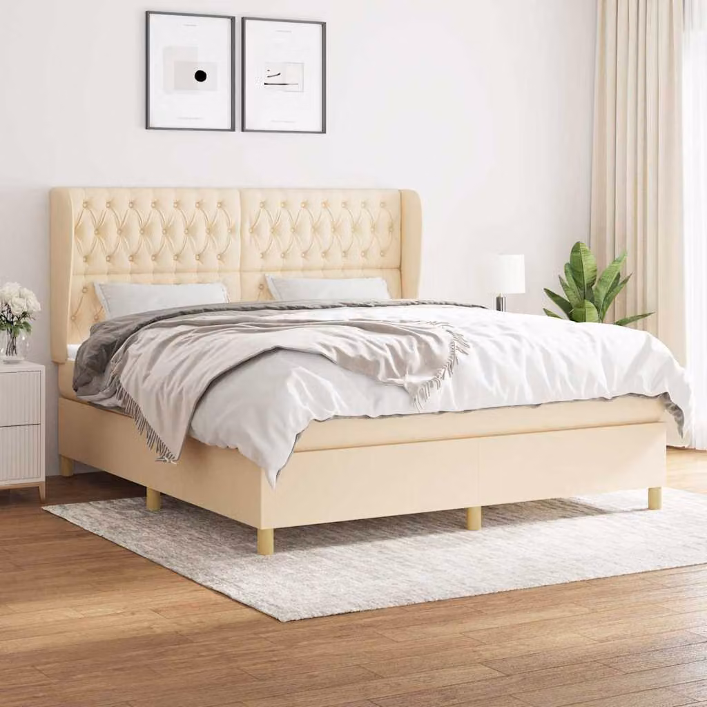 vidaXL Letto Ibrido con Giroletto a Molle e Materasso in Tessuto Beige e Bianco, L/P: 180 x 200 cm