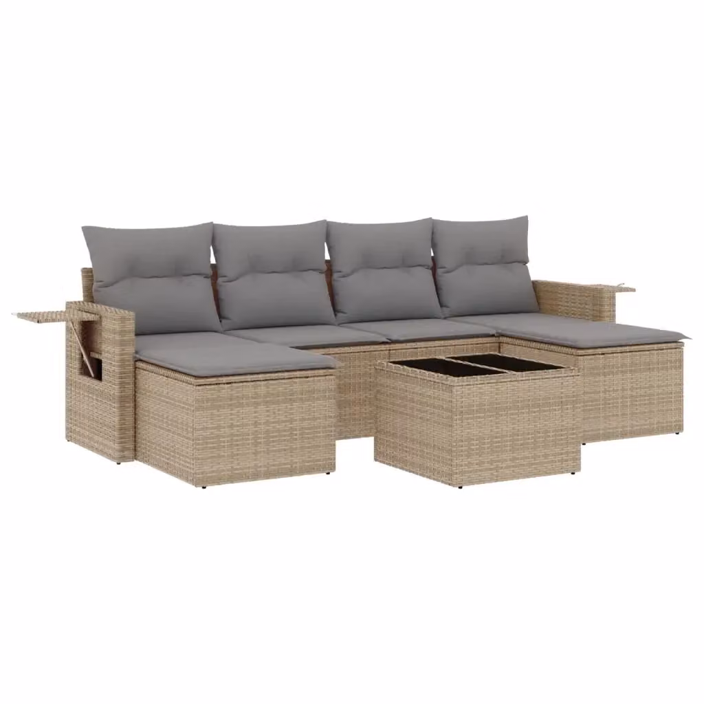 vidaXL Set Divani da Giardino a L 7 pz in Polyrattan con Cuscini Beige e Grigio – 2