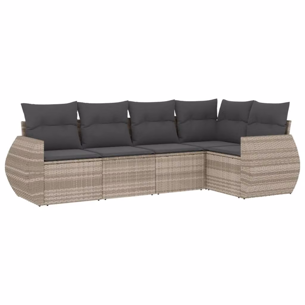Set Divano da Giardino 5pz con Cuscini Grigio Chiaro Polyrattan