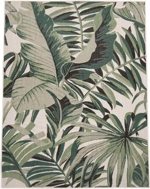 Tappeto Ostenza verde per interni ed esterni con motivo floreale moderno L: 380 cm, P: 280 cm