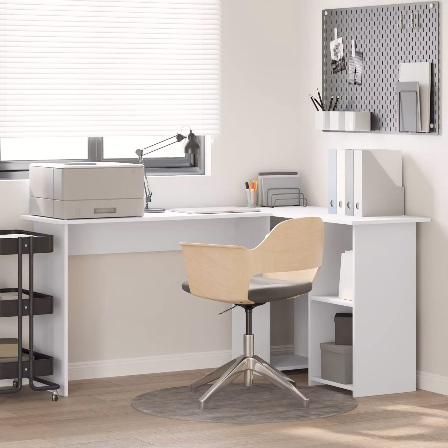 Scrivania angolare moderna vidaXL in legno MDF bianco L 142 x P 102 x H 73 cm