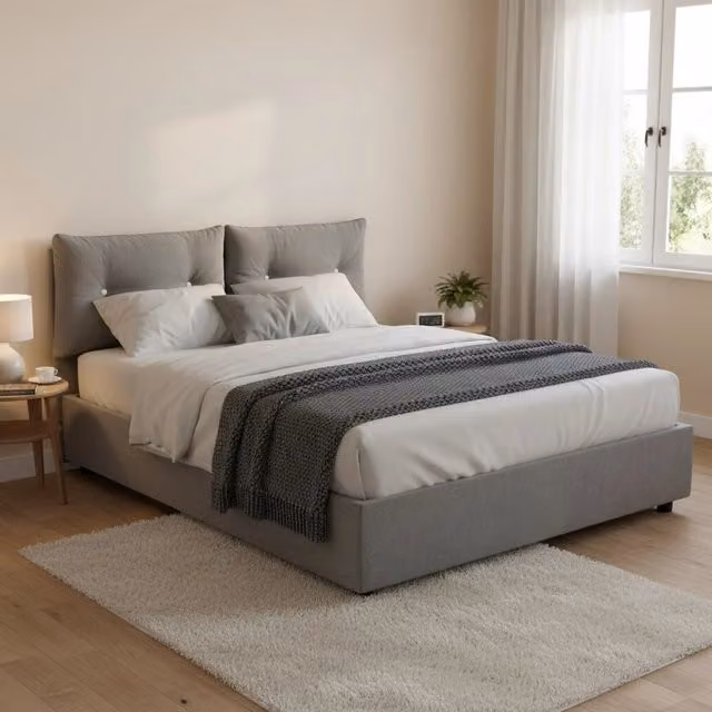 Letto Matrimoniale Talamo Italia con Contenitore a Alzata, Rivestimento in Tessuto Grigio, L/P/H: 160 x 200 x 175 cm