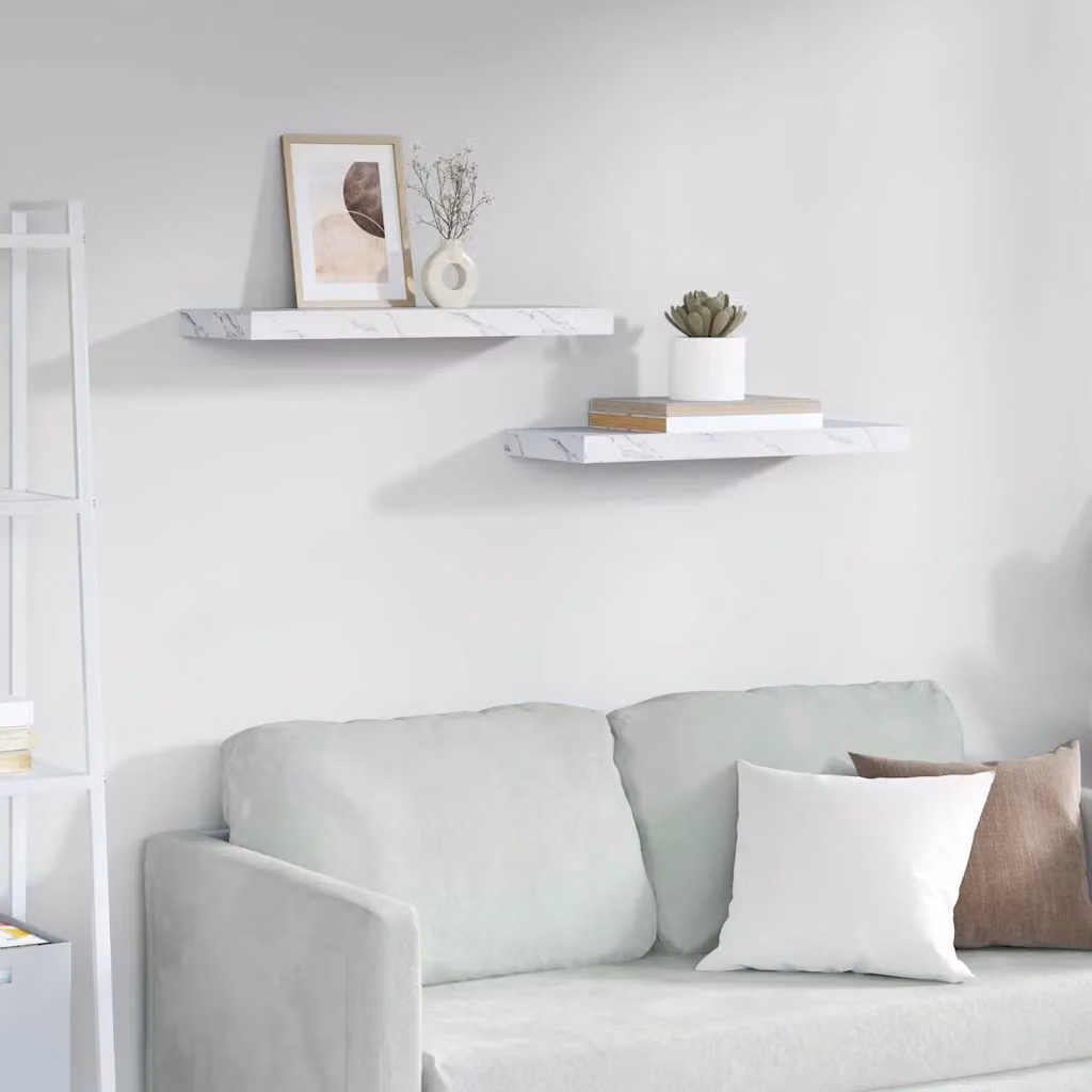 Set di 2 Scaffali da Parete vidaXL in Effetto Marmo Bianco L: 60 cm, P: 23,5 cm, H: 3,8 cm