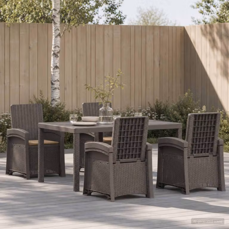Set da pranzo per giardino e terrazzo vidaXL in rattan sintetico da 5 pezzi, colore grigio e beige
