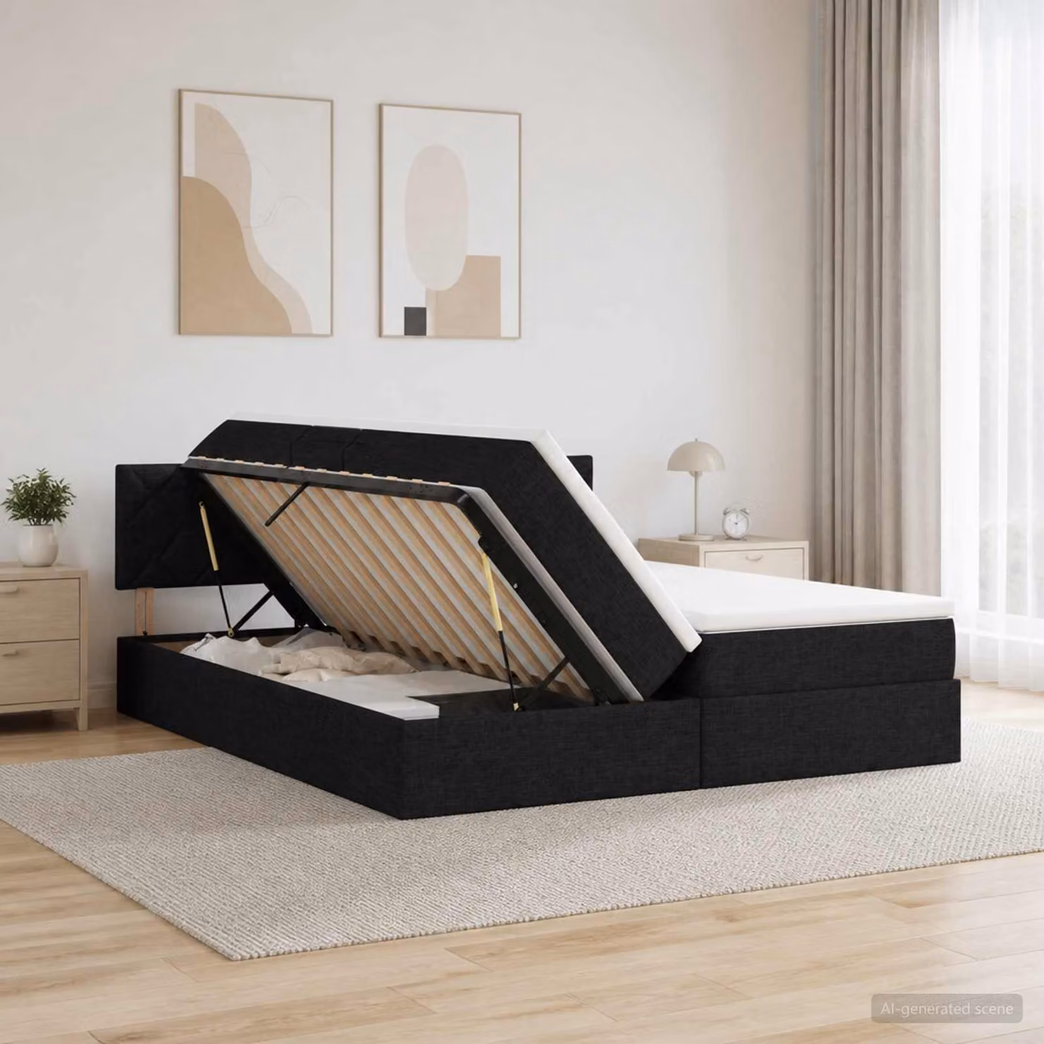 vidaXL Letto con Contenitore e 2 Testiere in Pelle Sintetica e Velluto Nero, L/P/H: 180 x 200 x 88 cm