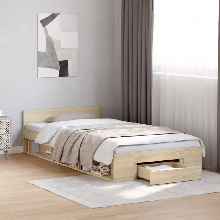 Letto con giroletto e cassetto vidaXL in legno Rovere Sonoma L: 100 cm, P: 200 cm