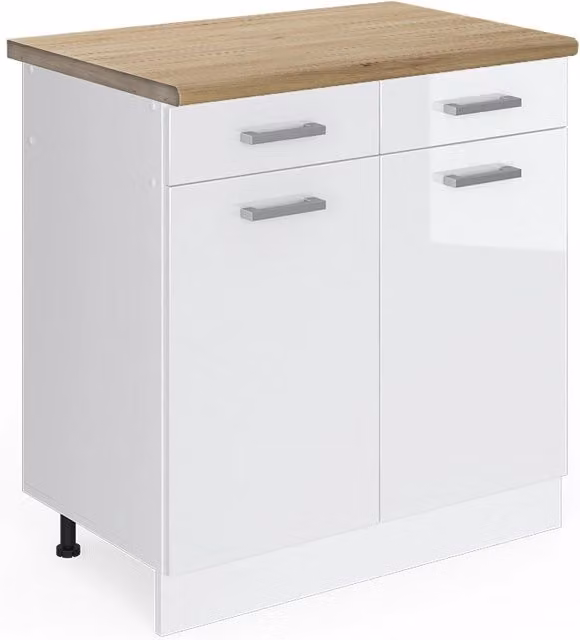 Mobiletto base per cucina R-Line Bianco lucido/Bianco 80 cm PT Rovere Vicco