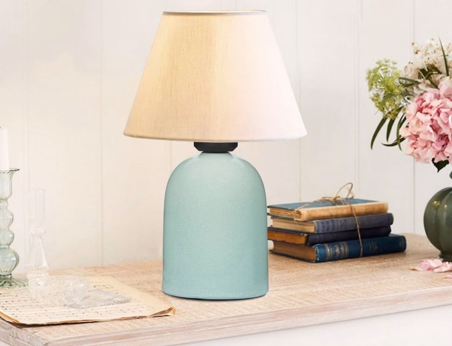 Opviq, lampada da tavolo di alta qualità, corpo in Vetroceramica, colore crema, diametro 22 cm, attacco E27, grado di protezione IP20