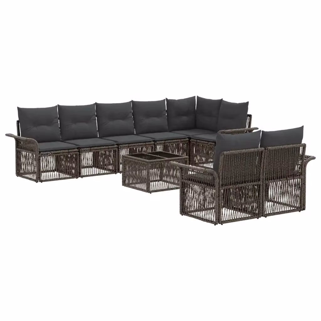 Set da giardino moderno vidaXL composto da 9 pezzi in rattan grigio con struttura in acciaio e cuscini inclusi – 2