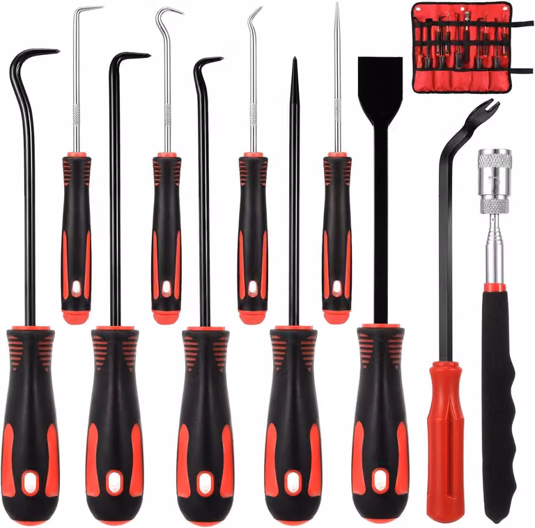 Set di 11 utensili per anelli a D e anelli O, Acciaio al carbonio, con custodia, per meccanici automobilistici