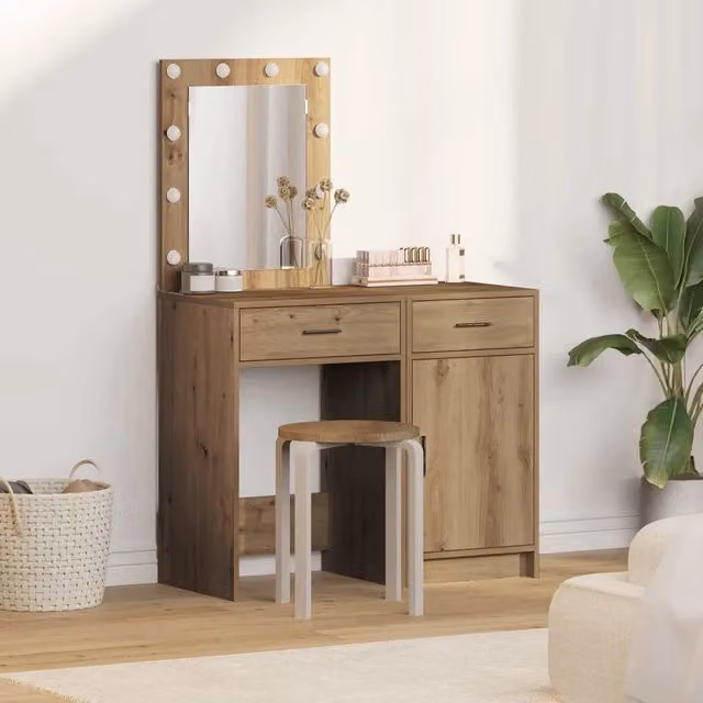 Set di 2 Tavoli da Trucco Moderni vidaXL in MDF Laminato Lucido Marrone L/P/H: 50 x 41 x 135 cm