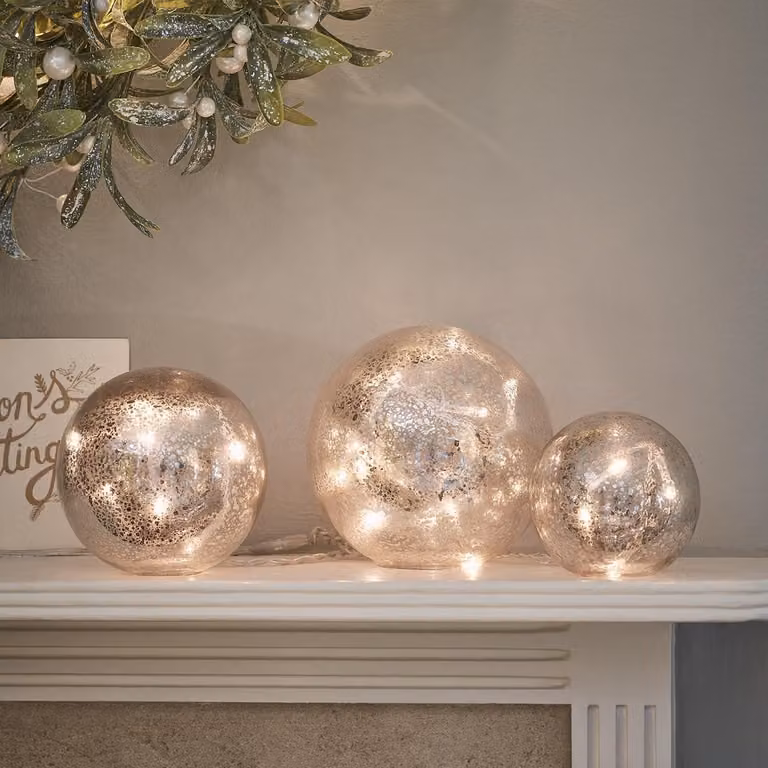 Set di 3 sfere luminose in vetro con LED bianco caldo, timer e telecomando