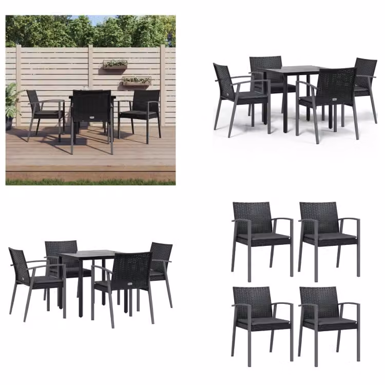vidaXL Set da pranzo da giardino 5 pezzi con cuscini in polirattan e acciaio - Set da pranzo da giardino - Set da pranzo da giardino - Set da pranzo da esterno