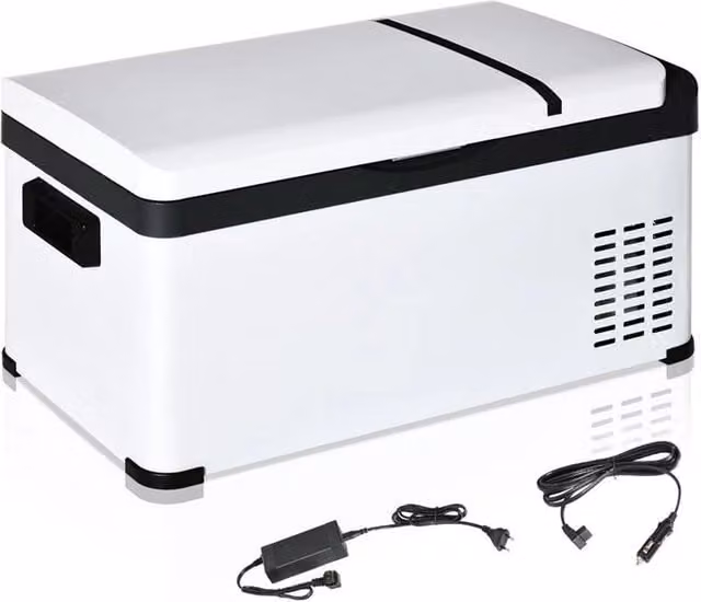Frigorifero portatile elettrico a compressore Maury's da 20L con schermo LCD e maniglia, bianco, per auto e camion 12/24V DC e 110/240V AC